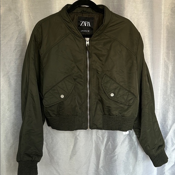 Zara Women's Dark Green Bomber Jacket - Picture 4 of 10